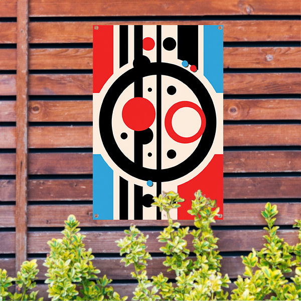 Abstract compositie met geometrische vormen en lijnen tuinposter