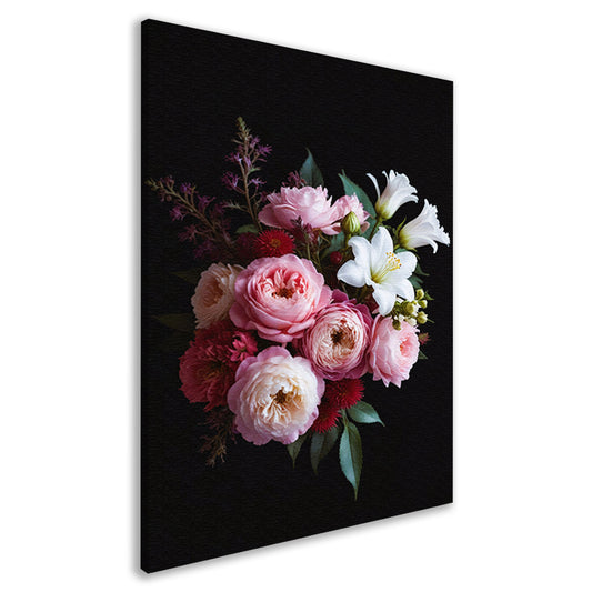 Gevarieerd bloemenboeket tegen donkere achtergrond canvas