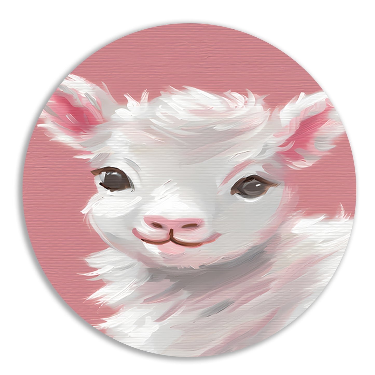 Schattig lammetje met roze achtergrond schilderij aluminium muurcirkel
