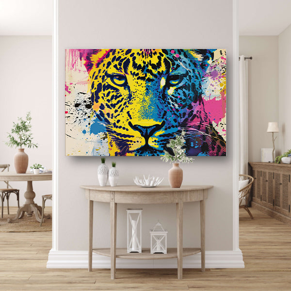 Kleurrijke popart schilderij van een luipaard poster