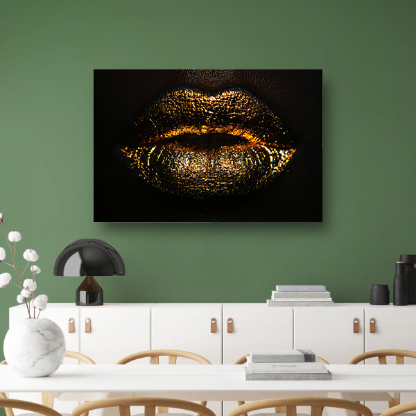 Glanzende gouden en zwarte lippen close-up acrylglas