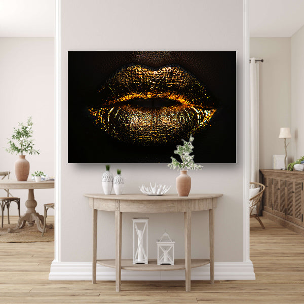 Glanzende gouden en zwarte lippen close-up acrylglas