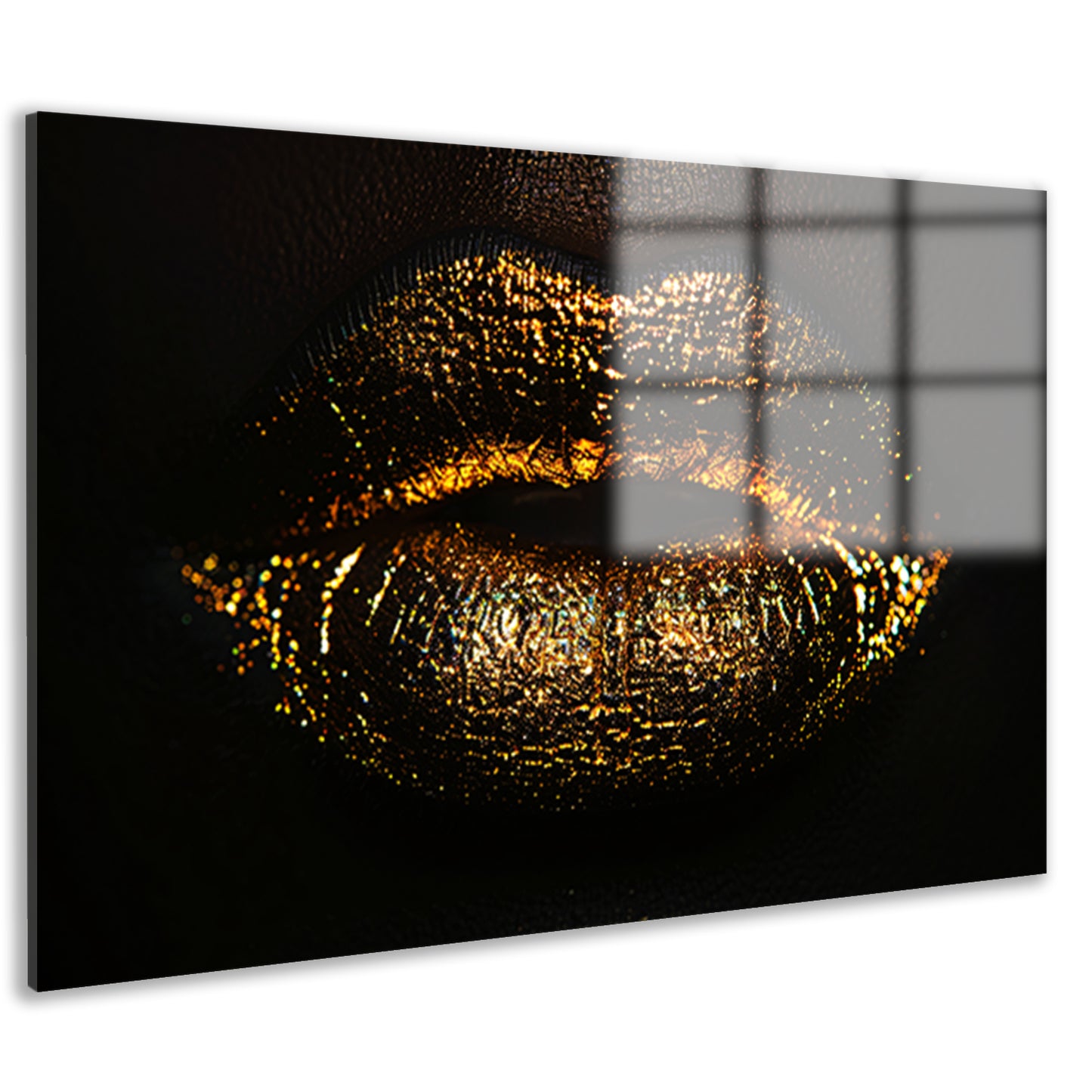 Glanzende gouden en zwarte lippen close-up acrylglas