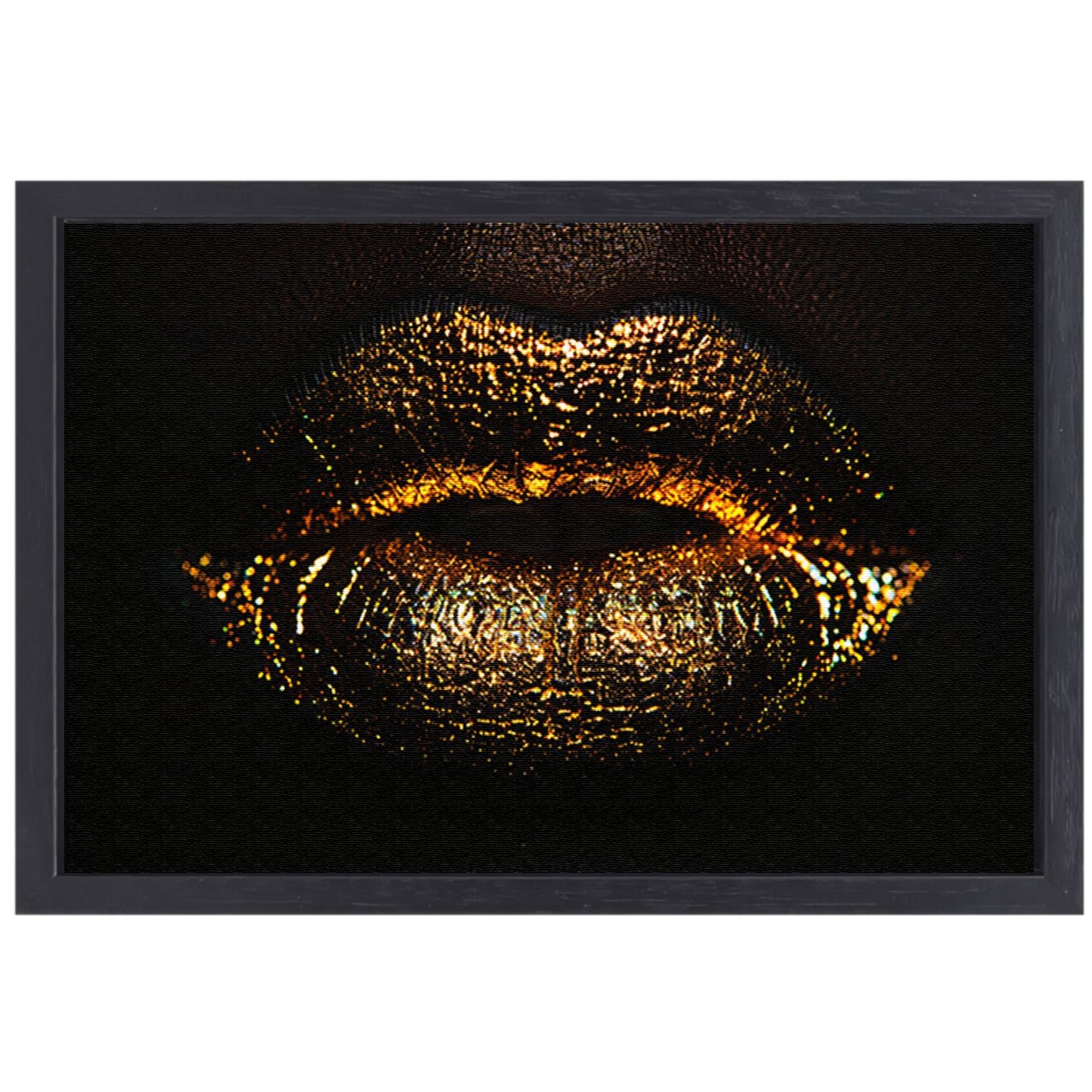Glanzende gouden en zwarte lippen close-up canvas met baklijst