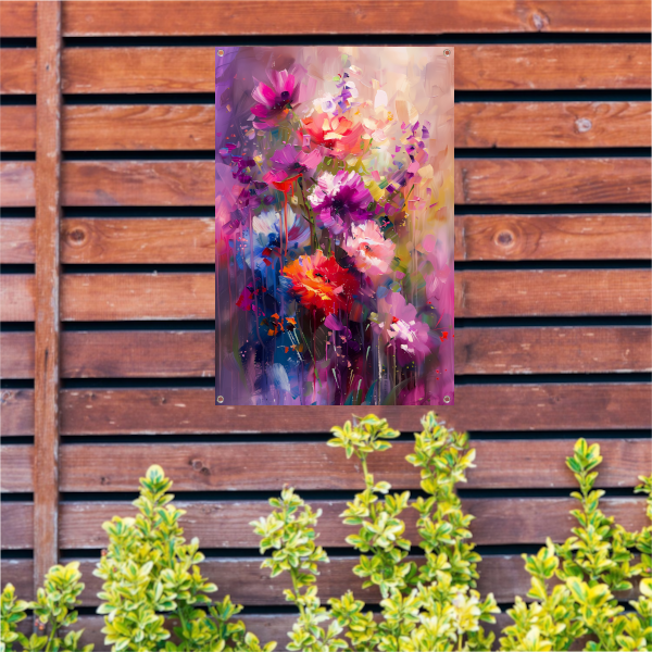 Abstracte bloemen in levendige kleuren tuinposter