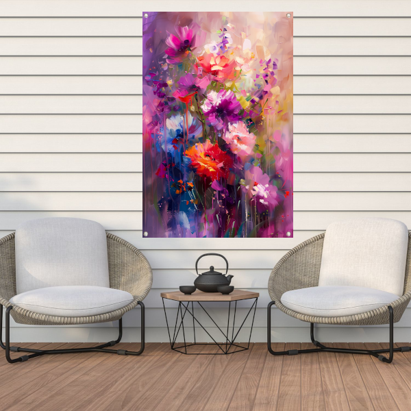 Abstracte bloemen in levendige kleuren tuinposter