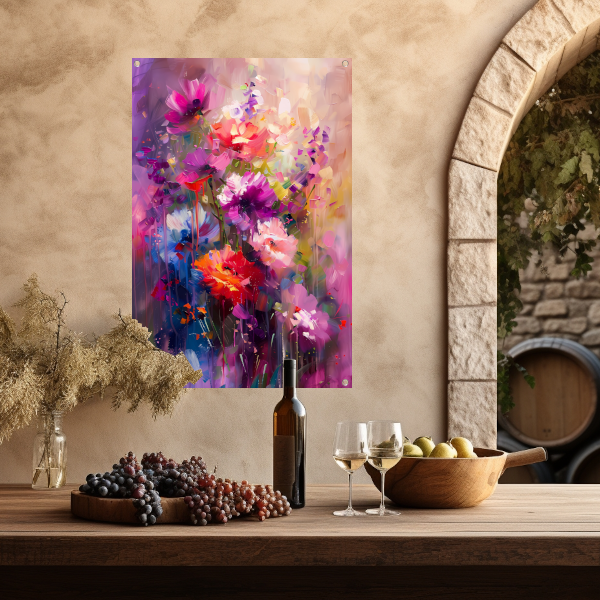 Abstracte bloemen in levendige kleuren tuinposter