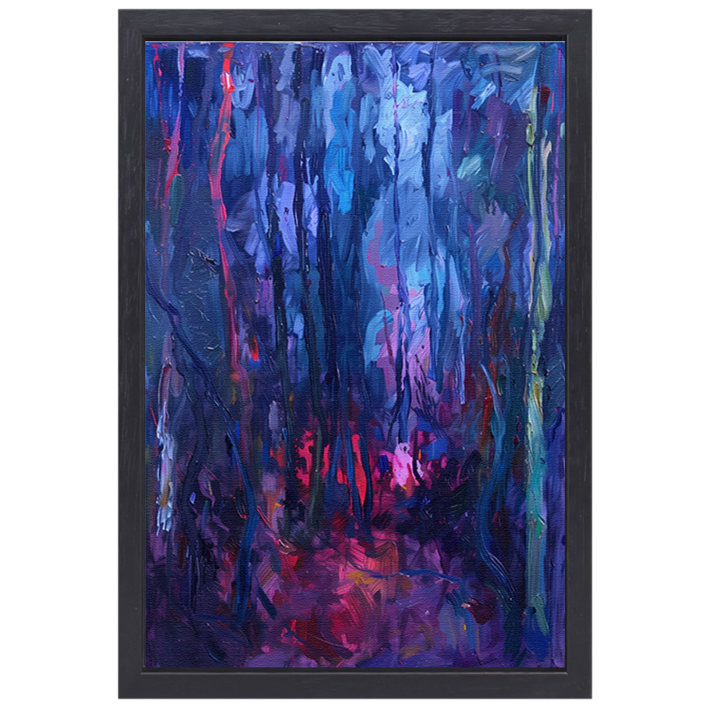 Vibrant Abstract Forest Scene in Rich Colors canvas met baklijst
