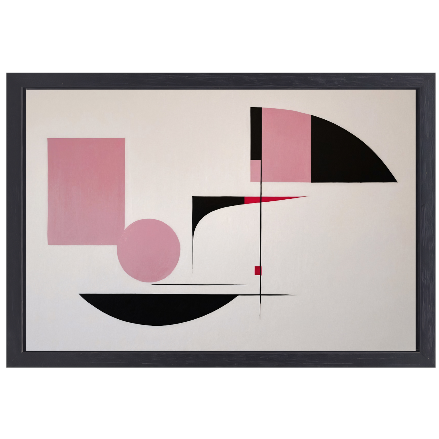 Abstracte geometrische compositie in roze en zwart canvas met baklijst