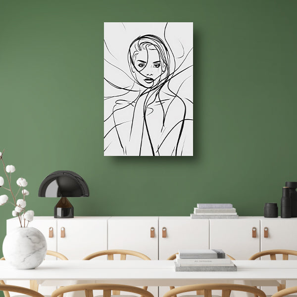 Minimalistische lijnkunst van een elegant vrouwengezicht canvas