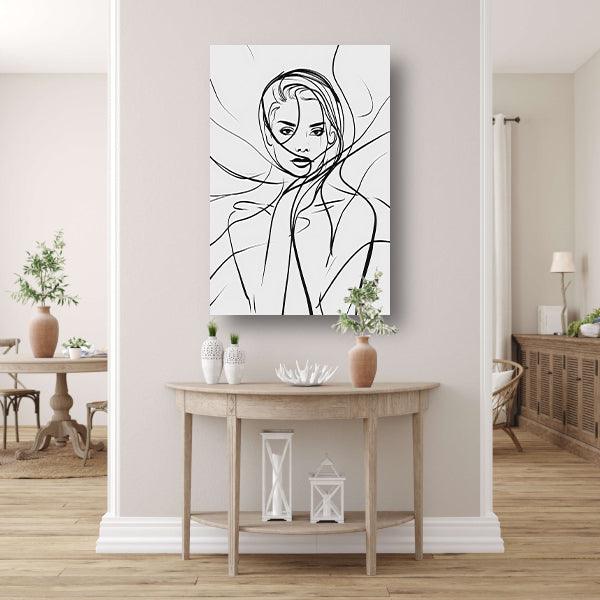 Minimalistische lijnkunst van een elegant vrouwengezicht canvas