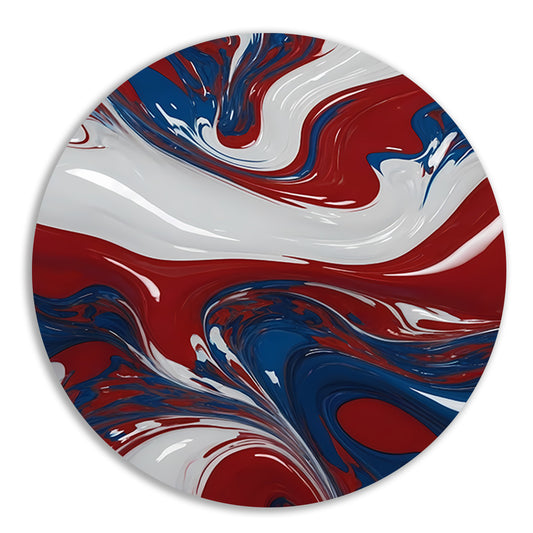Abstracte Golf van Rood, Wit en Blauw aluminium muurcirkel