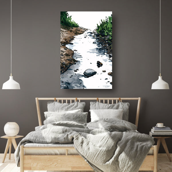 Drie vlinders op een steen in een beekje canvas