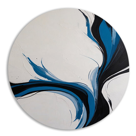 Dynamische Zwarte en Blauwe Abstracte Compositie aluminium muurcirkel