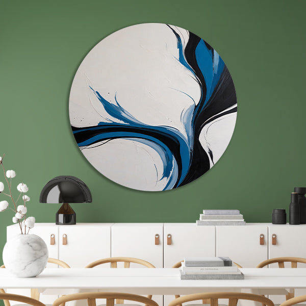 Dynamische Zwarte en Blauwe Abstracte Compositie forex muurcirkel