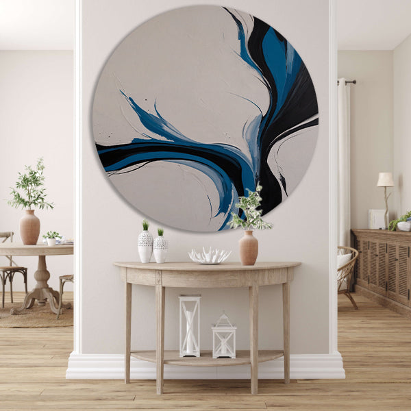 Dynamische Zwarte en Blauwe Abstracte Compositie forex muurcirkel