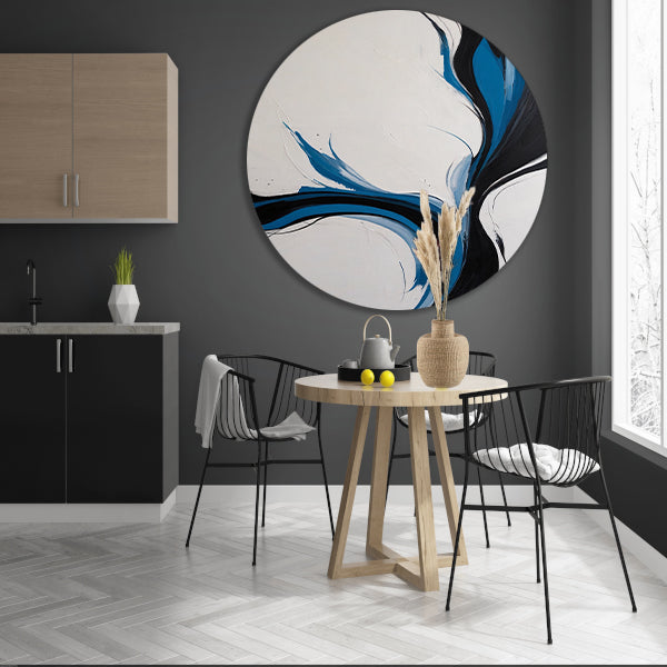 Dynamische Zwarte en Blauwe Abstracte Compositie forex muurcirkel