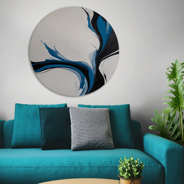 Dynamische Zwarte en Blauwe Abstracte Compositie forex muurcirkel