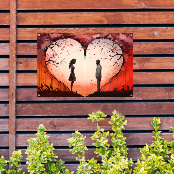 Scheiding door liefde, hartvormige zonsondergang tuinposter