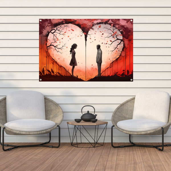 Scheiding door liefde, hartvormige zonsondergang tuinposter