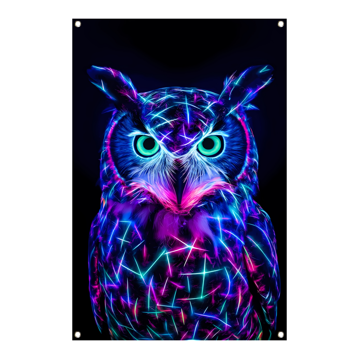 Neon uil met holografische kleuren tuinposter