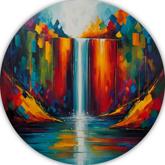 Levendige Geometrische Kleuren Waterval Reflectie aluminium muurcirkel