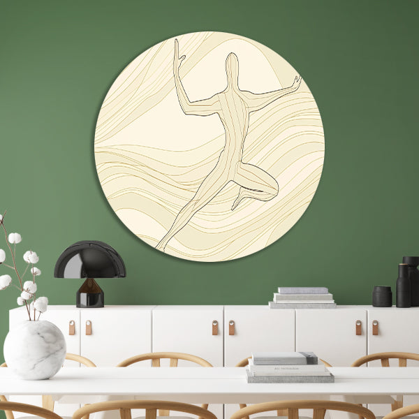 Abstracte dansende figuur met vloeiende lijnen aluminium muurcirkel