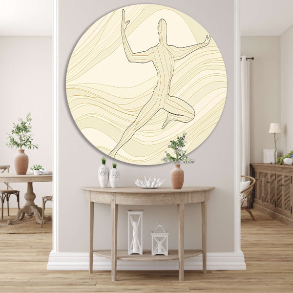 Abstracte dansende figuur met vloeiende lijnen aluminium muurcirkel