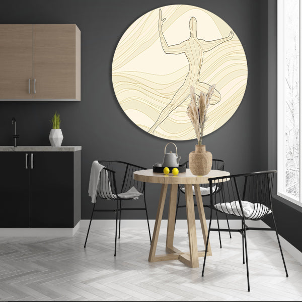 Abstracte dansende figuur met vloeiende lijnen aluminium muurcirkel