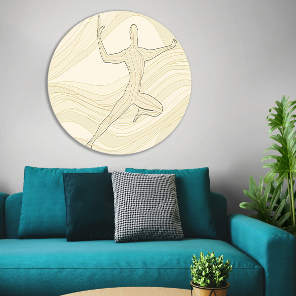 Abstracte dansende figuur met vloeiende lijnen aluminium muurcirkel