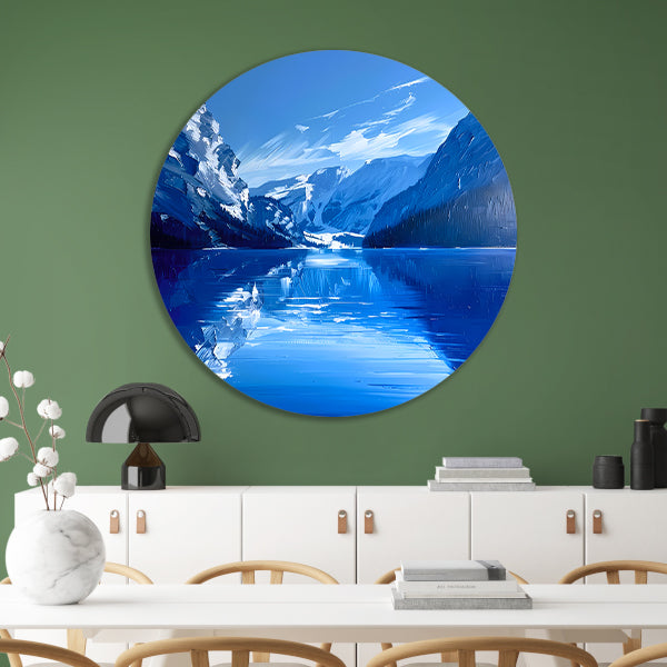 Abstract berglandschap in blauwe tinten forex muurcirkel