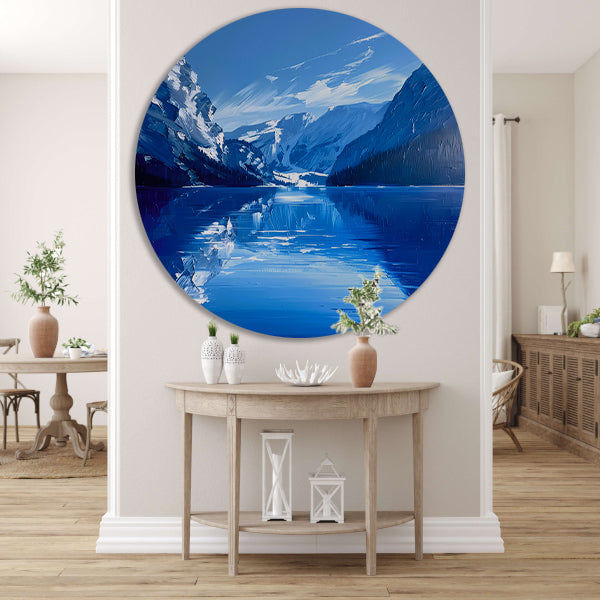 Abstract berglandschap in blauwe tinten forex muurcirkel