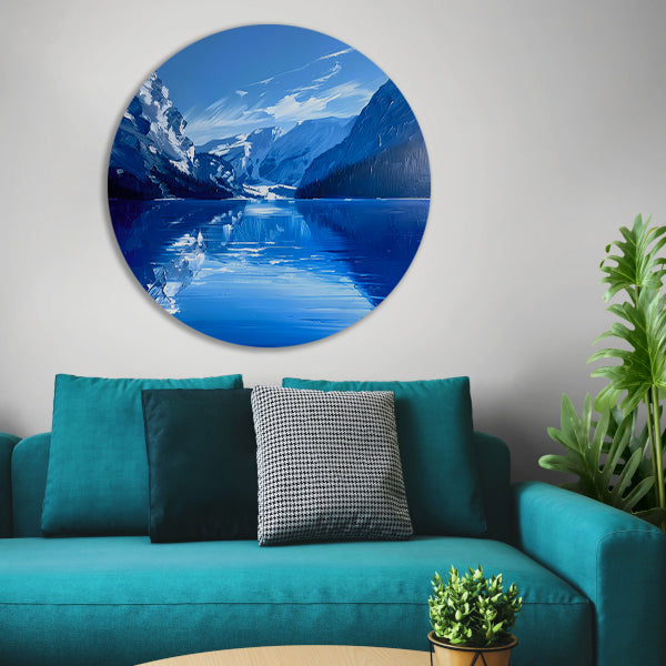 Abstract berglandschap in blauwe tinten forex muurcirkel