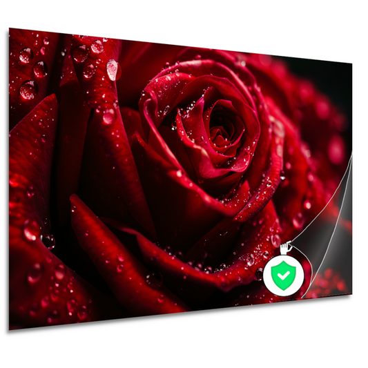 Rode Roos met Waterdruppels in Close-up poster