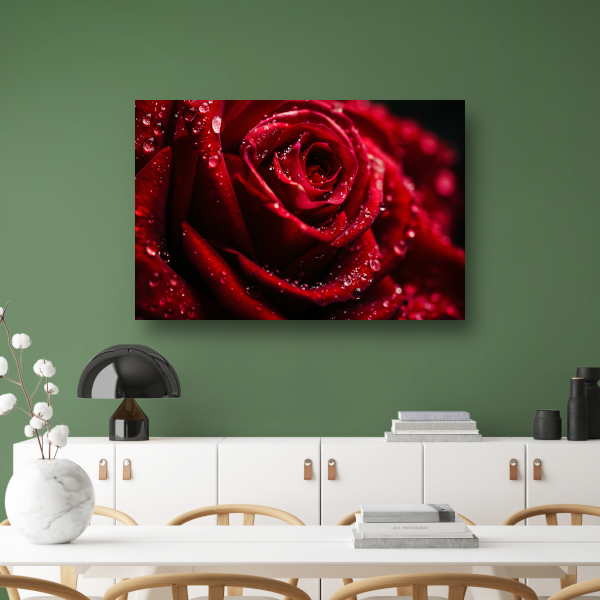 Rode Roos met Waterdruppels in Close-up canvas