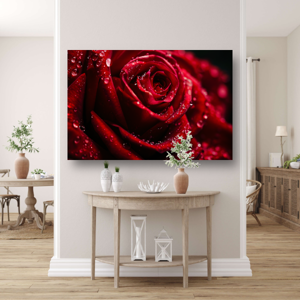 Rode Roos met Waterdruppels in Close-up canvas