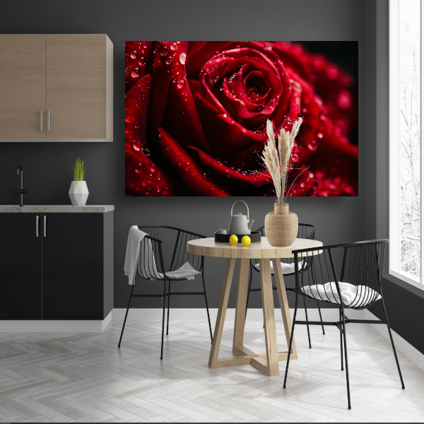 Rode Roos met Waterdruppels in Close-up poster