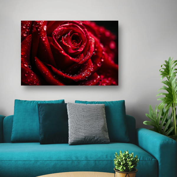 Rode Roos met Waterdruppels in Close-up canvas