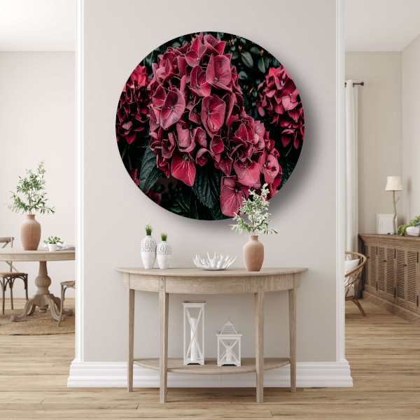 Sfeervolle rode bloemen aluminium muurcirkel