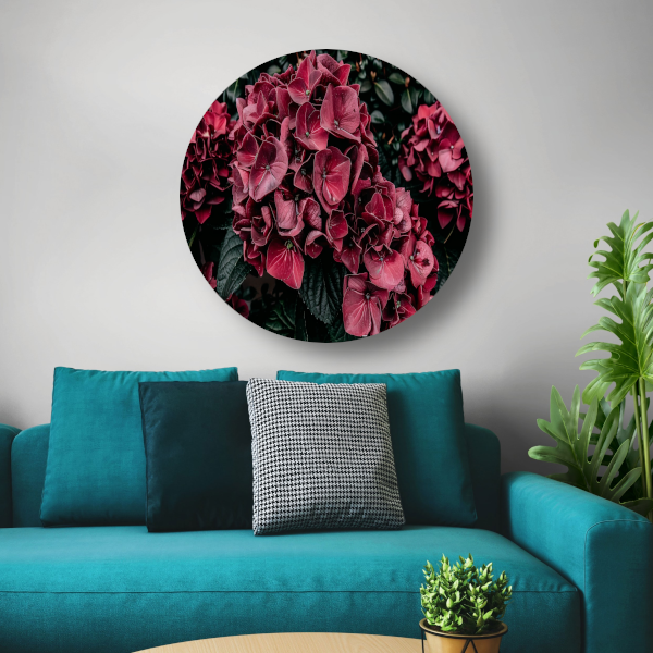 Sfeervolle rode bloemen aluminium muurcirkel