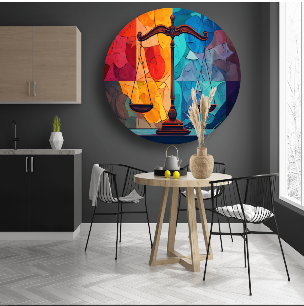Minimalistische weegschaal in evenwicht aluminium muurcirkel