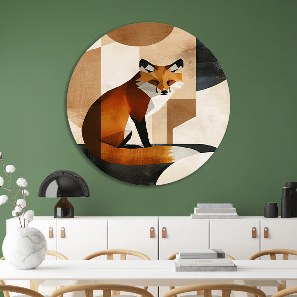 Minimalistische Vos in Art Deco Stijl aluminium muurcirkel
