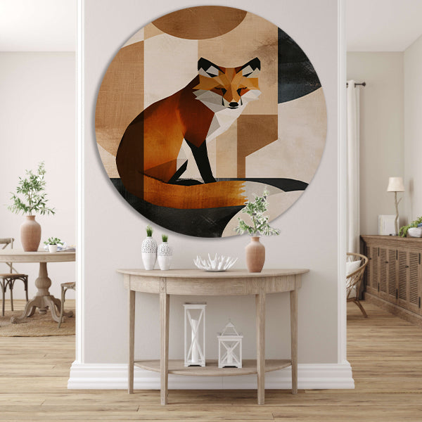 Minimalistische Vos in Art Deco Stijl aluminium muurcirkel
