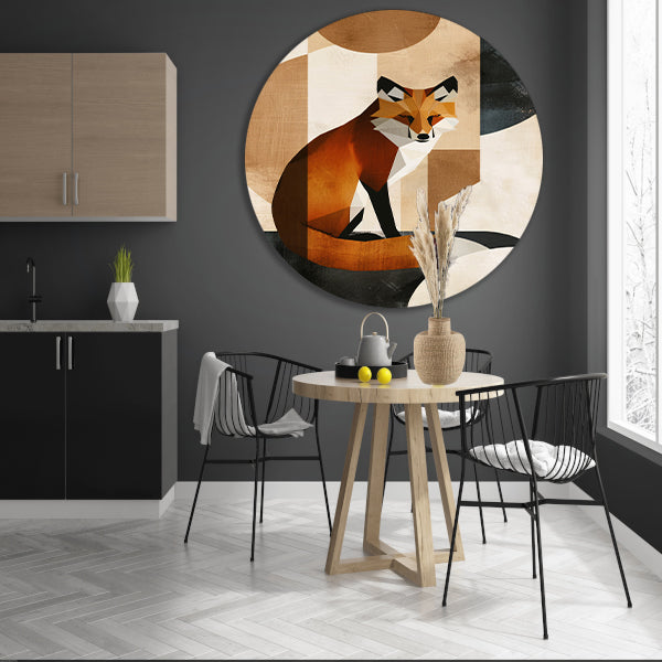 Minimalistische Vos in Art Deco Stijl aluminium muurcirkel