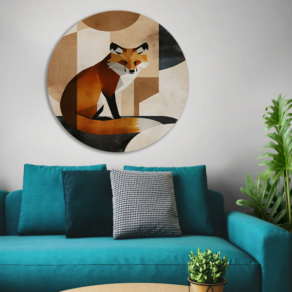 Minimalistische Vos in Art Deco Stijl aluminium muurcirkel