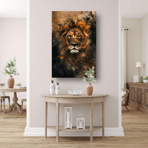 Abstract portret van leeuw in rustieke stijl canvas