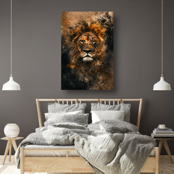 Abstract portret van leeuw in rustieke stijl poster