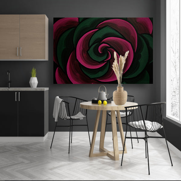 Abstract schilderij van bloem in groene en roze tinten poster