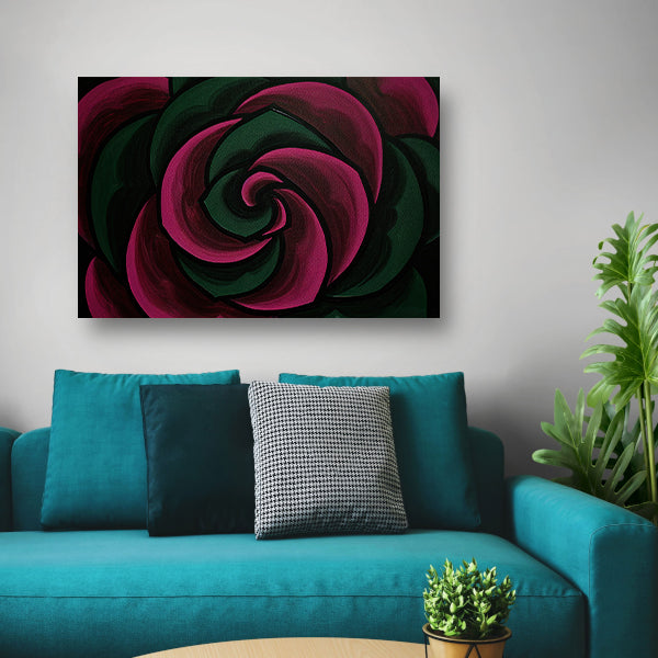 Abstract schilderij van bloem in groene en roze tinten poster