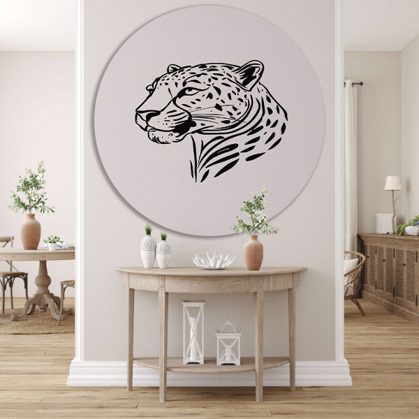 Zwart-witte luipaard lijnkunst minimalisme aluminium muurcirkel